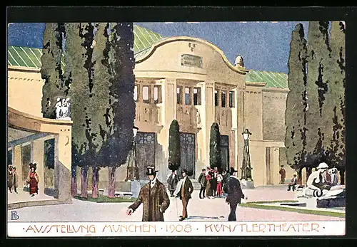 Künstler-AK München, Bayrische Gewerbeschau 1912, Am Künstlertheater