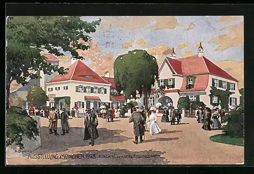 Künstler-AK München, Ausstellung 1908, Eingang zum Vergnügungspark