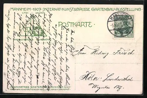 AK Mannheim, Internationale Kunst- & grosse Gartenbau-Ausstellung 1907, Friedrichsplatz mit Fontäne