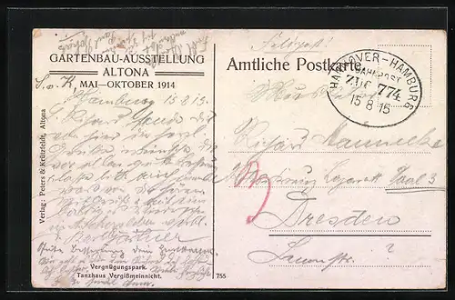 AK Altona, Gartenbau-Ausstellung 1914, Vergnügungspark, Tanzhaus Vergissmeinnicht
