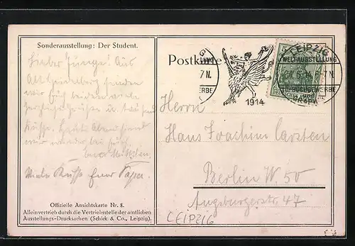 AK Leipzig, Sonderausstellung Der Student 1914, Ausstellungsgebäude