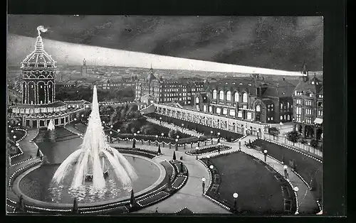 AK Mannheim, Jubiläums-Austellung 1907, Friedrichsplatz bei Ncht beleuchtet