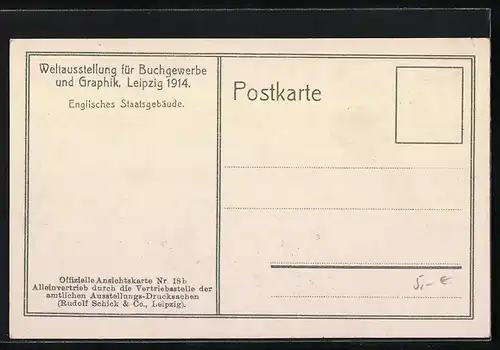 AK Leipzig, Weltausstellung für Buchgewerbe und Graphik 1914, Englisches Staatsgebäude