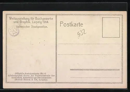 AK Leipzig, Weltausstellung f. Buchgewerbe & Graphik 1914, Italienischer Staatspavillon