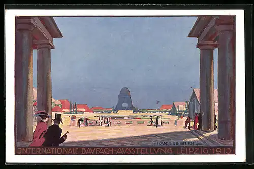 Künstler-AK Leipzig, Intern. Baufachausstellung mit Sonderausstellungen 1913, Haupteingang: Strasse des 18. Oktobers