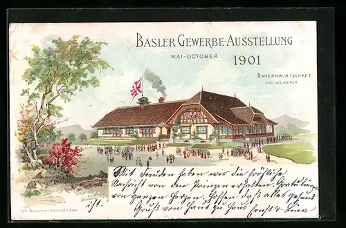Lithographie Basel, Basler Gewerbe-Ausstellung 1901, Bauernwirtschaft