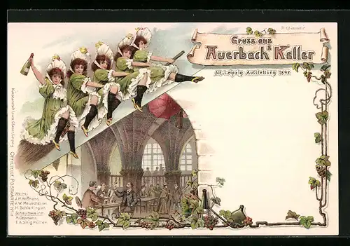 Lithographie Leipzig, Gasthaus Auerbach`s Keller, Ausstellung 1897