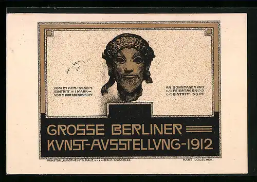 Künstler-AK Berlin, Kunst-Ausstellung 1912, Büste in einem Rahmen, Jugendstil