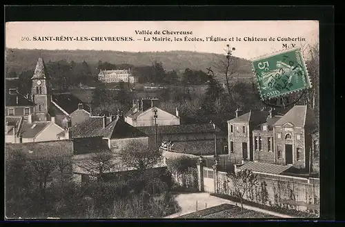 AK Saint-Rémy-les-Chevreuses, La Mairie, les Écoles, l`Église et le Châteaus