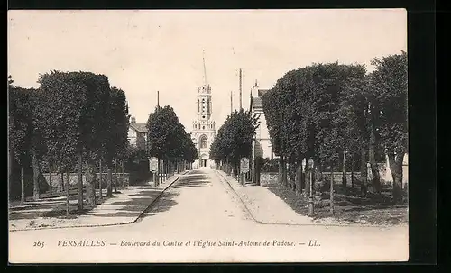 AK Versailles, Boulevard du Centre et l'Eglise Saint-Antoine de Padoue