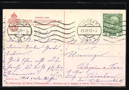 Künstler-AK Alexander Kircher: SM Kasemattschiff Erzherzog Albrecht, K.u.K. Marine