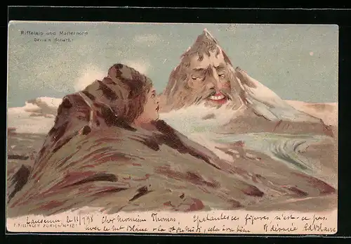 Lithographie Killinger Nr. 121: Riffelalp und Matterhorn, Berg mit Gesicht / Berggesichter
