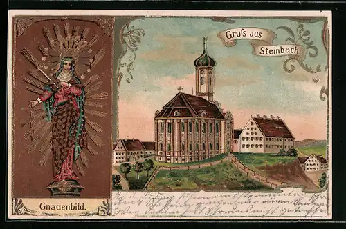 Präge-Lithographie Maria Steinbach, Kirche, Gnadenbild