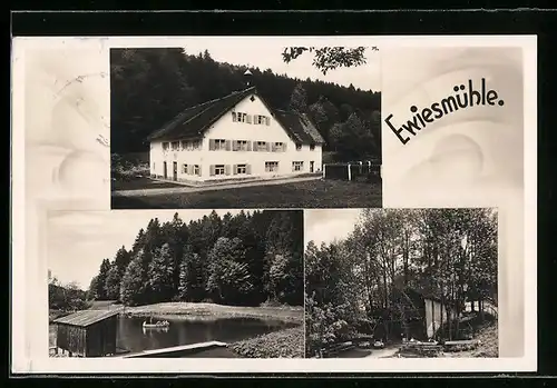 AK Grönenbach /Allg., Gasthaus-Pension Ewiesmühle mit Garten und Teich