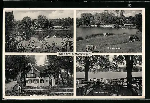 AK Buxheim b. Memmingen, Pension Emil Kaufmann, Seeterrasse, Schwimmbad