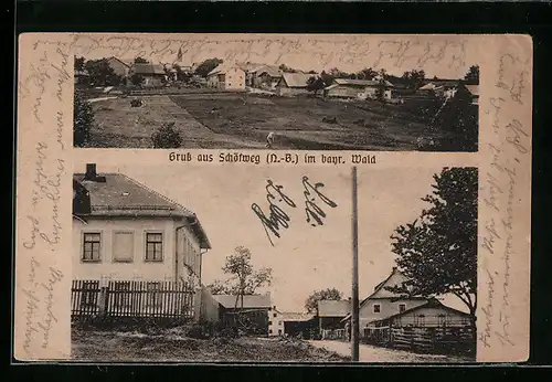 AK Schöfweg, Ortsansicht mit Häusern