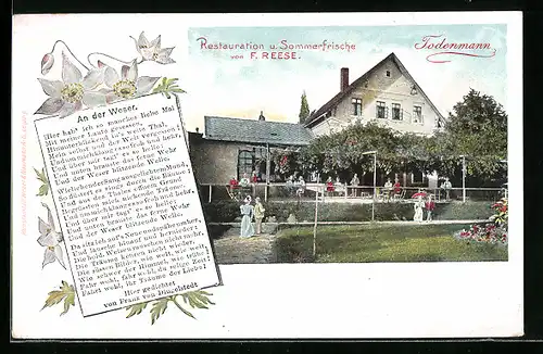 AK Todenmann / Weser, Gasthaus von F. Reese, Weser-Gedicht