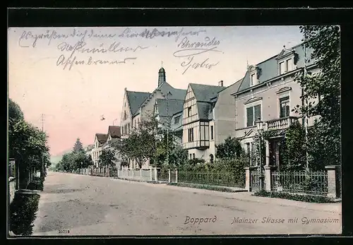 AK Boppard, Mainzerstrasse mit Gymnasium