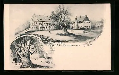 Künstler-AK Rosenhammer, Gasthaus, Huntings Linde