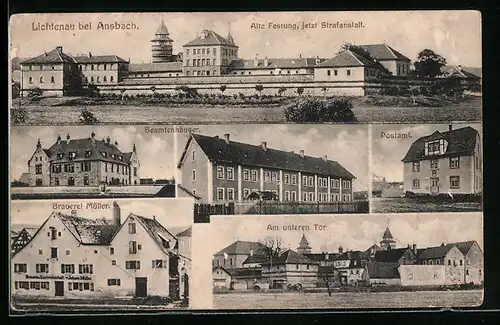 AK Lichtenau b. Ansbach, Alte Festung, Beamtenhäuser, Brauerei Müller