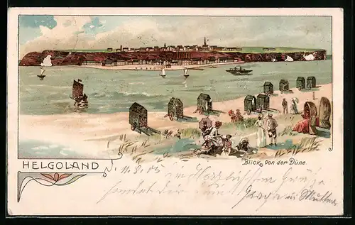 Lithographie Helgoland, Blick von der Düne