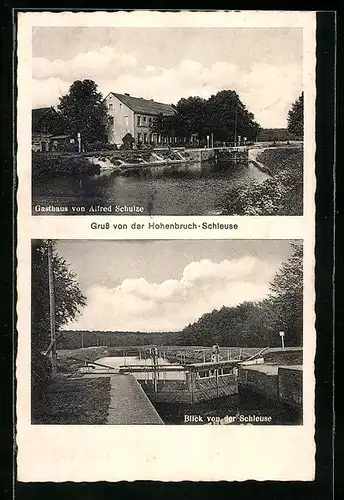 AK Hohenbruch, Schleuse mit Gasthaus von Alfred Schulze