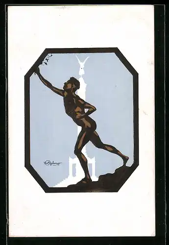 Künstler-AK sign. Woehmer: Schleissheim, Stafettenläufer vor Säule