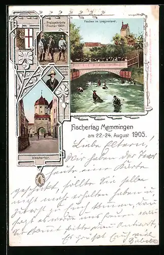 AK Memmingen, Fischertag, Fischen im Lueginsland 1905