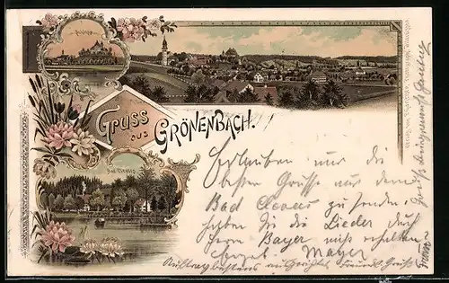 Lithographie Grönenbach, Schloss, Bad Clevers