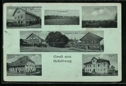 AK Schöfweg, Gasthaus von Aullinger, Schule, Totalansicht
