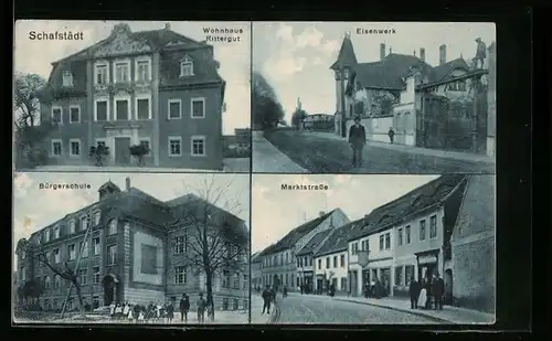 AK Schafstädt, Wohnhaus Rittergut, Eisenwerk, Marktstrasse