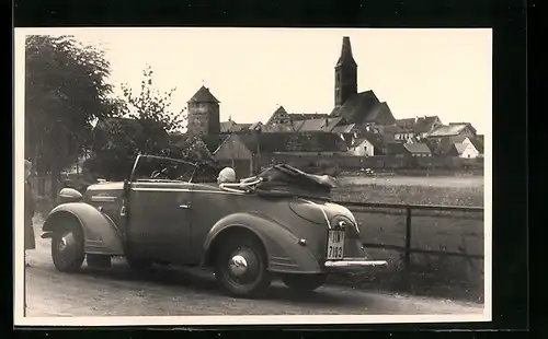 Foto-AK Wolframseschenbach, Auto Opel 1, 3 Cabriolet, 1934, -Fahne