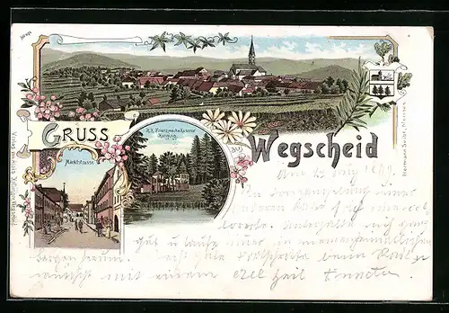 Lithographie Wegscheid, Marktstrasse, Totalansicht