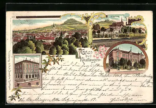 Lithographie Reutlingen, Totalansicht mit Silberburg