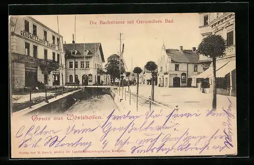 AK Wörishofen, Die Bachstrasse mit Geromillers Bad