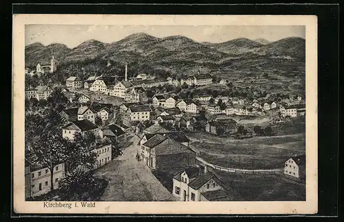 Künstler-AK Kirchberg i. Wald, Ortsansicht mit Hauptstrasse