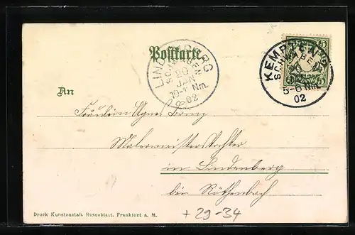 Passepartout-Lithographie Kempten, Burghalde im Eichenblatt