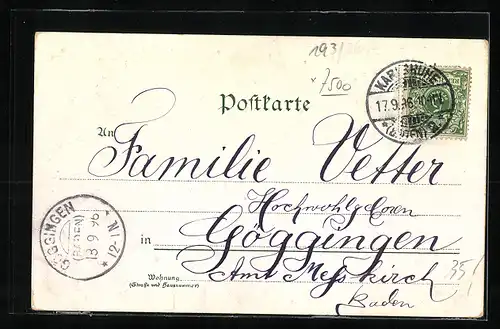 Lithographie Karlsruhe, Festhalle, Marktplatz und Rathhaus