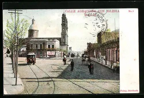 AK Montevideo, Calle Agraciada con Iglesia