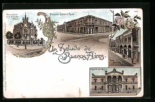 Lithographie Buenos Aires, Mercado General Roca, Gran Chalet en la Avenida Alvear