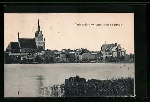 AK Freienwalde, Gesamtansicht mit Kirche und Staritz-See