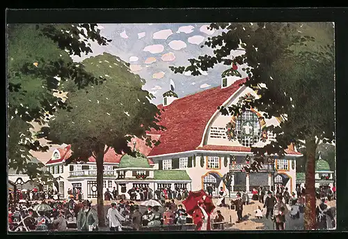 Künstler-AK München, Ausstellung 1908, Gasthaus Ausstellungsbierhalle