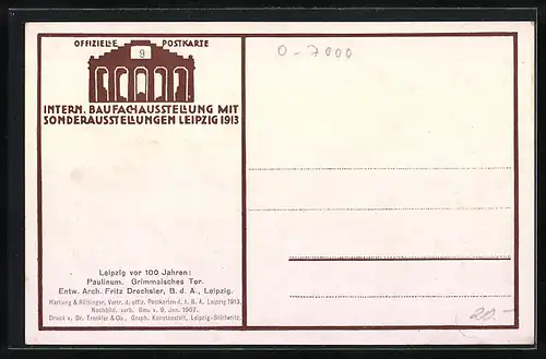 Künstler-AK Leipzig, Intern. Baufachausstellung mit Sonderausstellungen 1913, Paulinum, Grimmaisches Tor