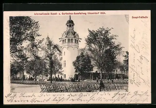 AK Düsseldorf, Internationale Kunst- u. Gartenbau-Ausstellung 1904, Haupt-Festhalle
