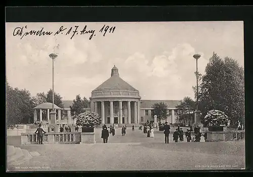 AK Dresden, Internationale Hygiene-Ausstellung 1911, Festplatz mit populärer Halle, Der Mensch