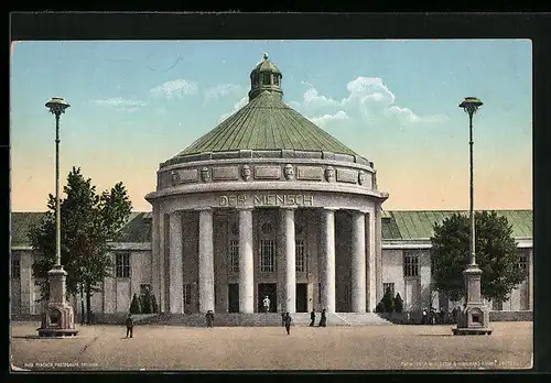 AK Dresden, Internationale Hygiene-Ausstellung 1911, Festplatz mit populärer Halle Der Mensch