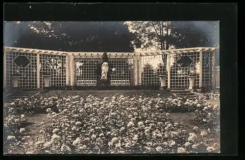AK Mainz, Deutsche Rosenschau 1925, Statue im Rosengarten