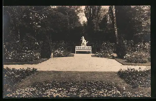 AK Mainz, Deutsche Rosenschau 1925, Engelsfiguren im Garten