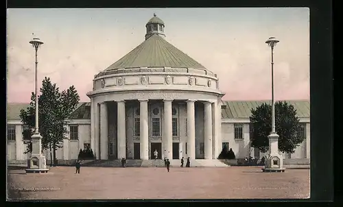 AK Dresden, Intern. Hygiene-Ausstellung 1911, Gäste auf dem Festplatz mit populären Halle Der Mensch