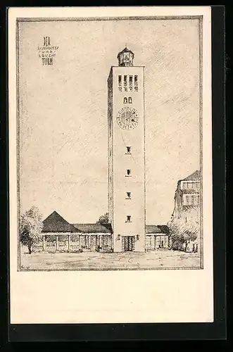 Künstler-AK München, Deutsche Verkehrs-Ausstellung 1925, Aussichts- und Leuchtturm